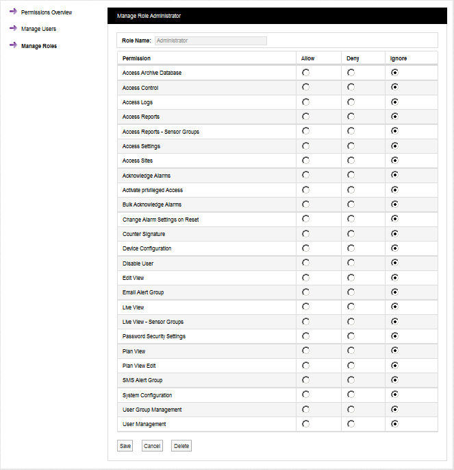 Manage Role Window