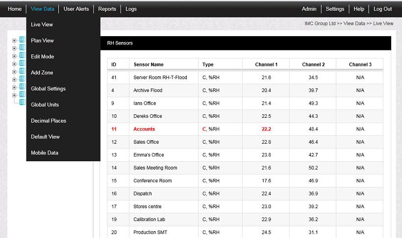 Top Menu Bar - View Data