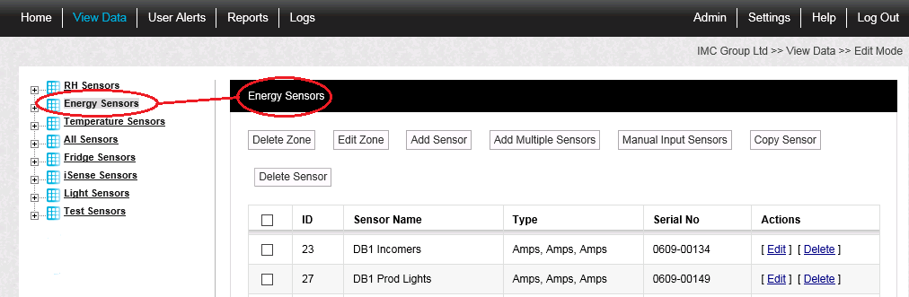 Sensor and Zone Config Window