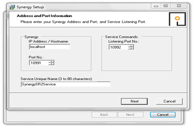 Synergy Setup Address and Port Information