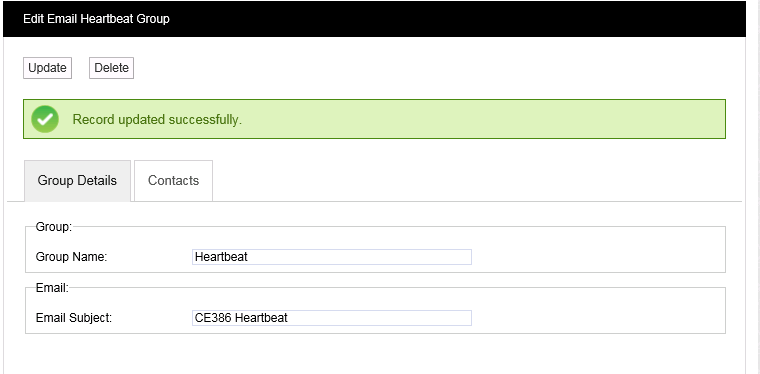 Edite Email Heartbeat Successful