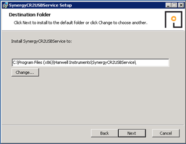 SynergyCR2USBServiceSetup Destination Folder