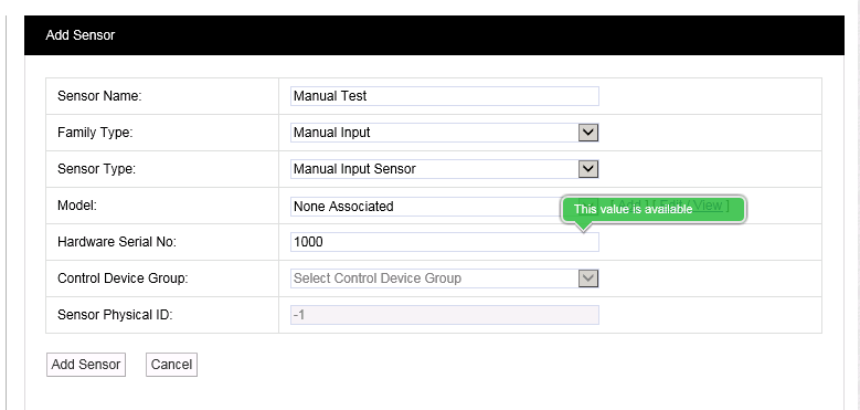 Add Manual Sensor