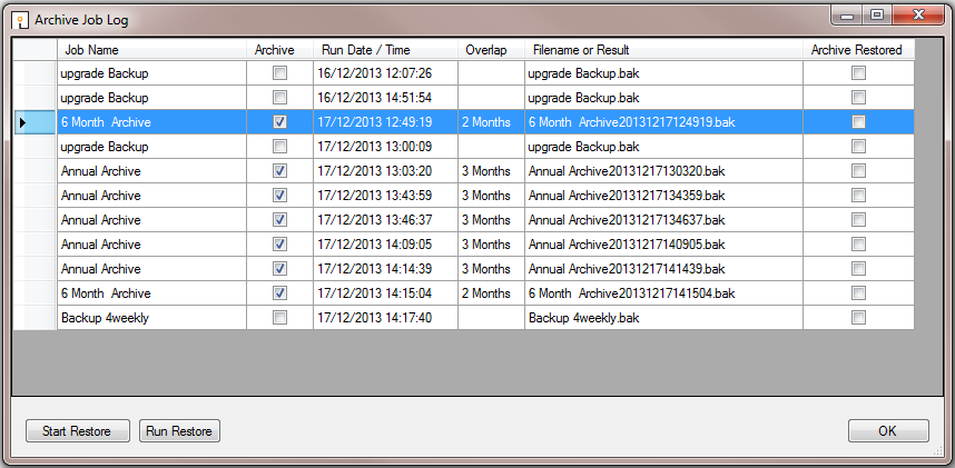 Archive Job Log