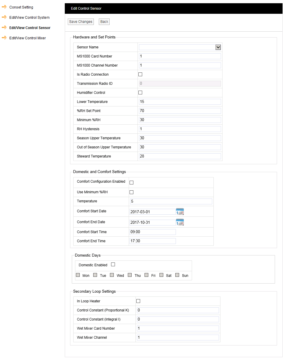 Conset Edit Sensor Settings
