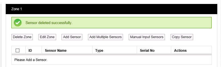 Sensor Deleted Successfully