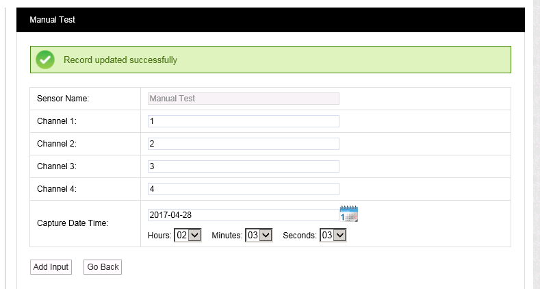 Record Updated Successfully - Manual Input Sensors